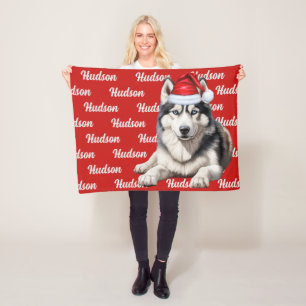 Siberischer Husky-Hund mit Namen Gemusterte Weihna Fleecedecke