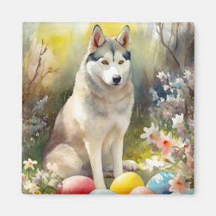 Siberischer Husky-Hund mit Ostereiern Magnet