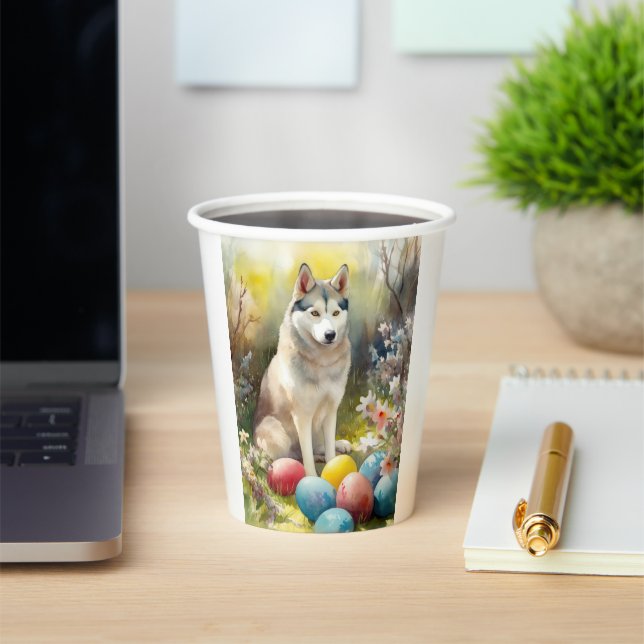 Siberischer Husky-Hund mit Ostereiern Pappbecher (InSitu)