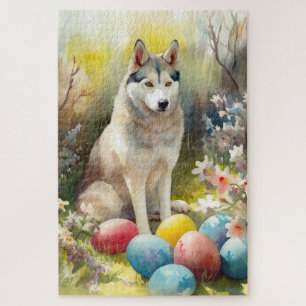 Siberischer Husky-Hund mit Ostereiern Puzzle