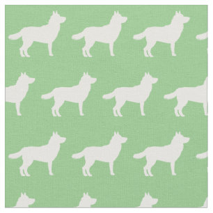 Siberischer Husky Hund Silhouette Pet Sage Green Stoff