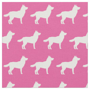 Siberischer Husky Hund Silhouette Pink Stoff