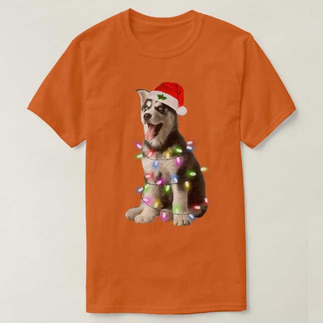 Siberischer Husky Hund Weihnachtsbaum Lichter Xma T-Shirt (Design vorne)