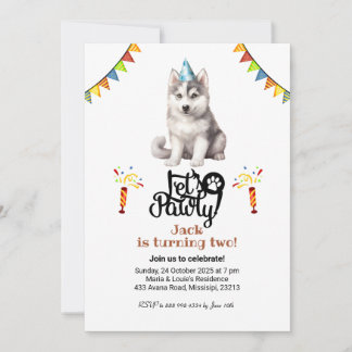 Siberischer Husky-Hundehut Lass uns Pawty Birthday Einladung