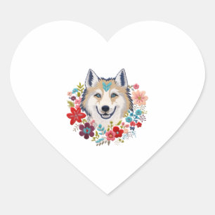 Siberischer Husky mit Blume Blütenstickerei vint Herz-Aufkleber