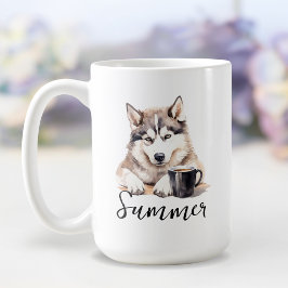 Siberischer Husky mit Kaffee-Tasse, Hund mit Haltu Kaffeetasse