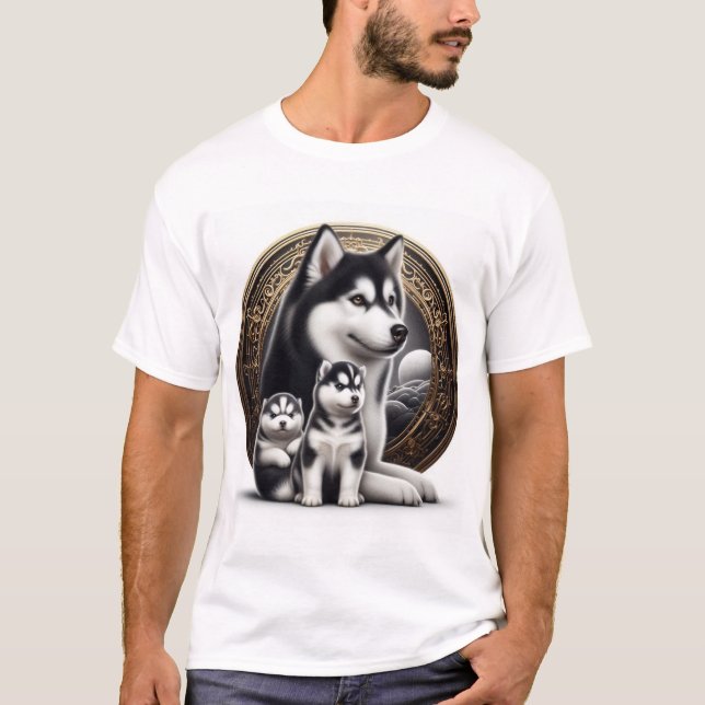 Siberischer Husky mit Welpen T-Shirt (Vorderseite)