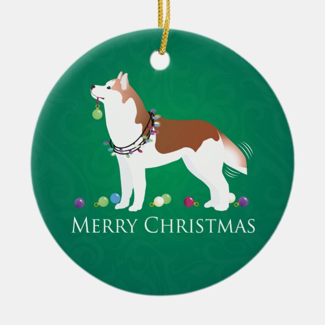 Siberischer Husky - Rot - Frohe Weihnachtsgestaltu Keramik Ornament (Vorne)