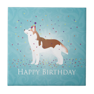 Siberischer Husky - Rot - Happy Birthday Design Fliese