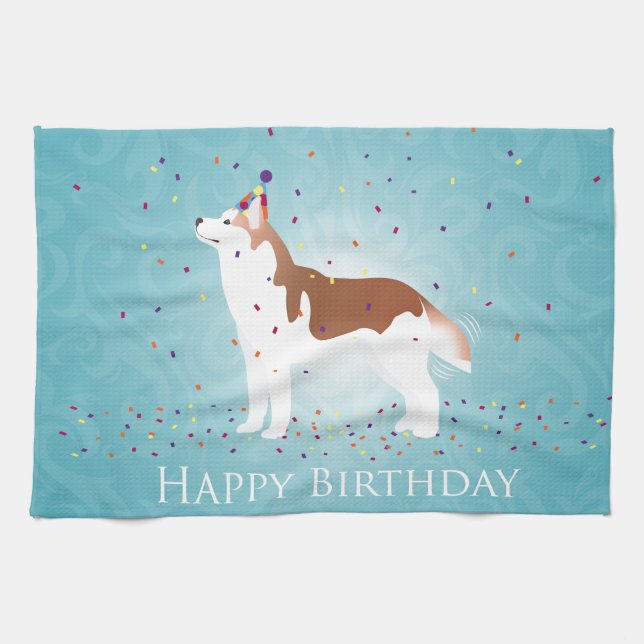 Siberischer Husky - Rot - Happy Birthday Design Geschirrtuch (Horizontal)