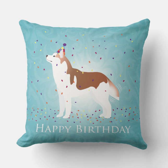 Siberischer Husky - Rot - Happy Birthday Design Kissen (Vorderseite)