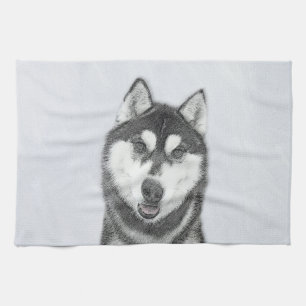 Siberischer Husky (Schwarz und Weiß) Malerei Hund Geschirrtuch