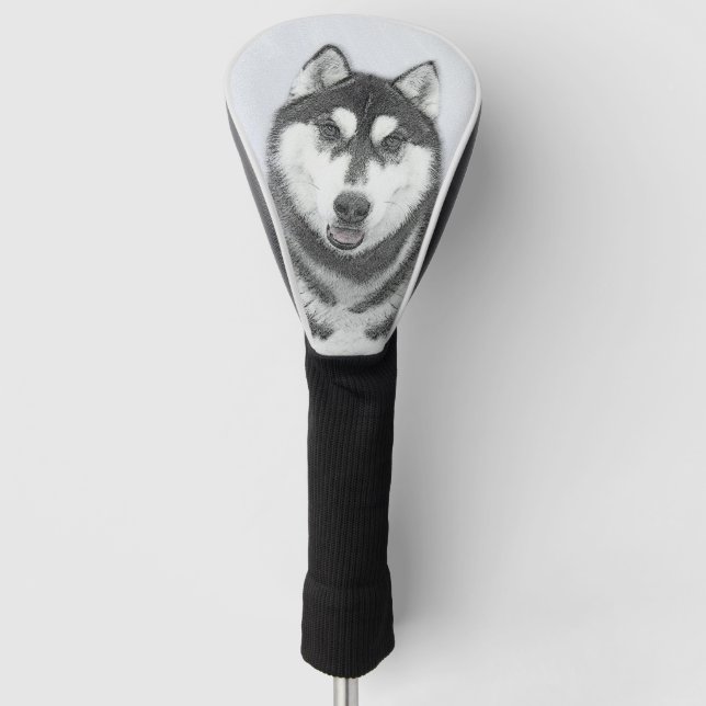 Siberischer Husky (Schwarz und Weiß) Malerei Hunde Golf Headcover (Vorderseite)