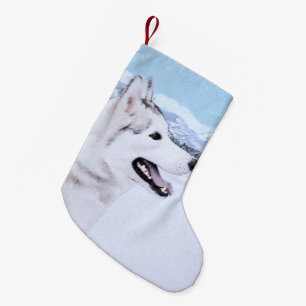 Siberischer Husky (Silber und Weiß) Malerei Hund K Kleiner Weihnachtsstrumpf
