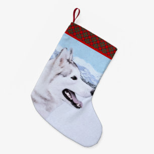 Siberischer Husky (Silber und Weiß) Malerei Hund K Kleiner Weihnachtsstrumpf