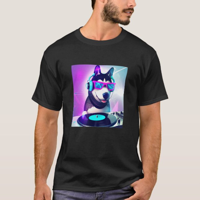Siberischer Husky Vaporwave DJ Dog Ästhetische Jun T-Shirt (Vorderseite)