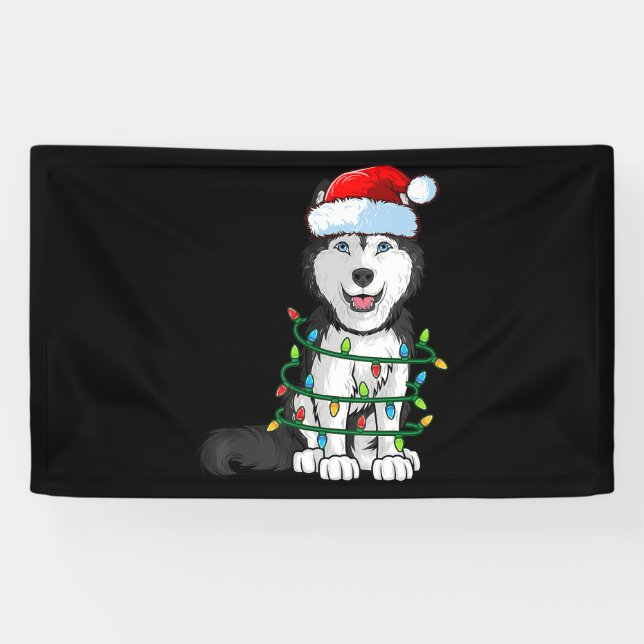 Siberischer Husky Weihnachten Weihnachtsmannmütze  Banner (Horizontal)