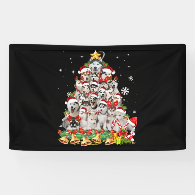 Siberischer Husky Weihnachtsbaum Lights Funny Dog Banner (Horizontal)