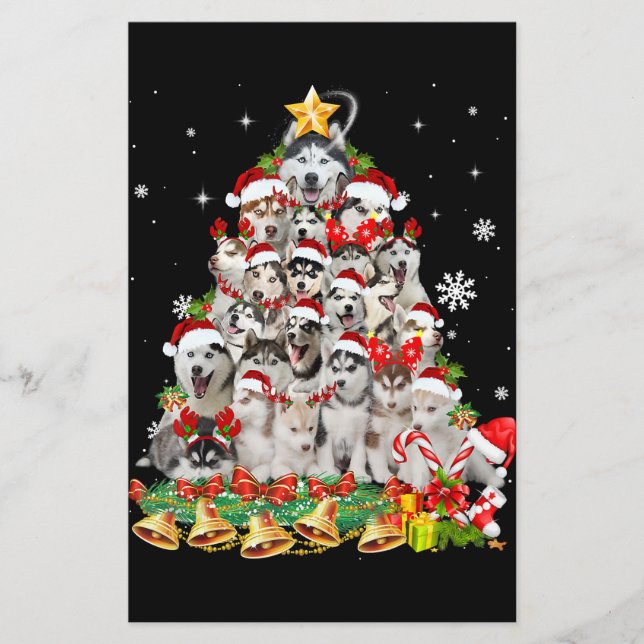 Siberischer Husky Weihnachtsbaum Lights Funny Dog Briefpapier (Vorderseite)