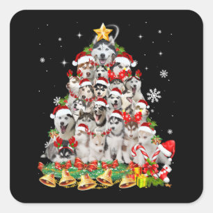 Siberischer Husky Weihnachtsbaum Lights Funny Dog Quadratischer Aufkleber