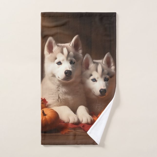 Siberischer Husky Welpe Herbst Kürbis Badhandtuch Set (Handtuch)