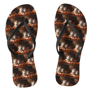 Siberischer Husky Welpe Herbst Kürbis Flip Flops