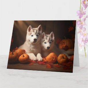 Siberischer Husky Welpe Herbst Kürbis Karte