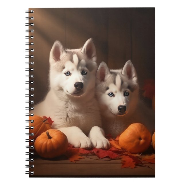 Siberischer Husky Welpe Herbst Kürbis Notizblock (Vorderseite)