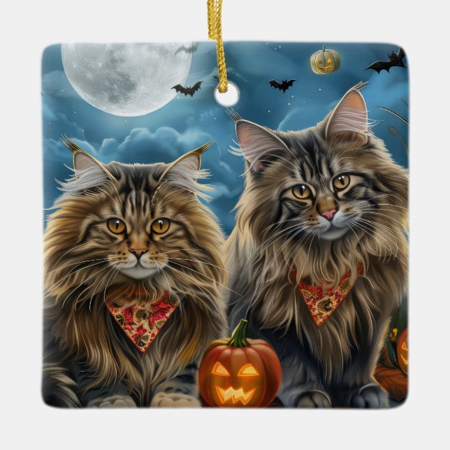 Siberischer Katze Halloween Spooky Keramikornament (Vorderseite)