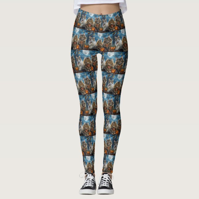 Siberischer Katze Halloween Spooky Leggings (Vorderseite)
