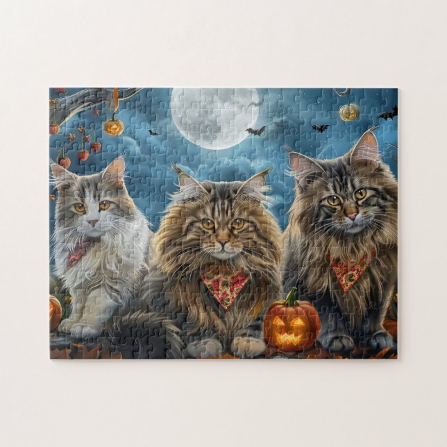 Siberischer Katze Halloween Spooky Puzzle (Horizontal)
