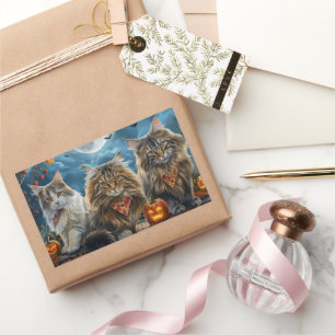 Siberischer Katze Halloween Spooky Rechteckiger Aufkleber