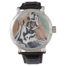 Siberischer Tiger schaut Black Leather Band Option Armbanduhr