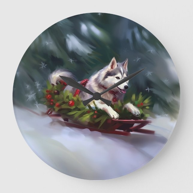 Siberischer Weihnachtsschnee Große Wanduhr (Vorderseite)