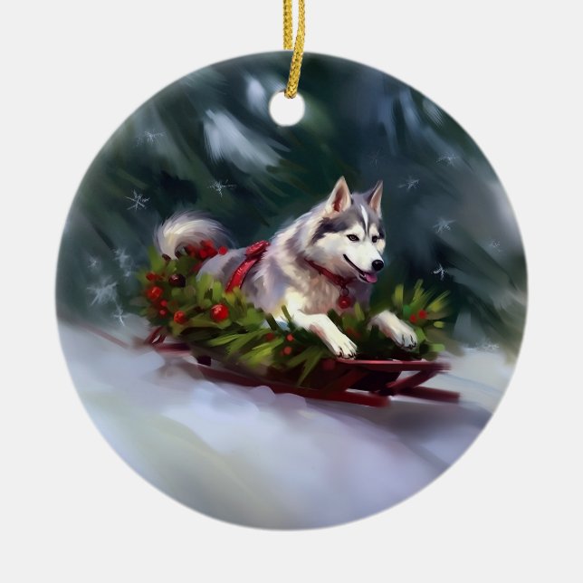 Siberischer Weihnachtsschnee Keramik Ornament (Vorne)