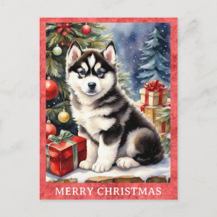 Sibirian Husky Frohe Weihnachten Süßer Welpe Hund Postkarte