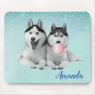 Sibirian Husky Hund Blaue Bubble-Gummi Mousepad