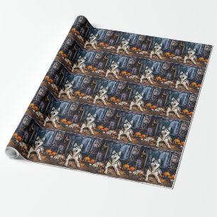 Sibirian Husky Kürbisse Halloween Gruselig Geschenkpapier