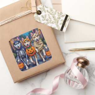 Sibirian Husky-Süßigkeiten-sammeln-Halloween-Kostü Quadratischer Aufkleber