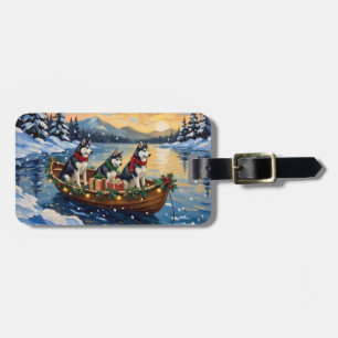 Sibirian Husky Weihnachtsboot Urlaub Gepäckanhänger