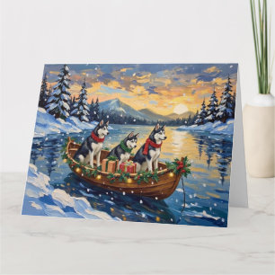 Sibirian Husky Weihnachtsboot Urlaub Karte