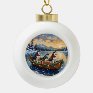 Sibirian Husky Weihnachtsboot Urlaub Keramik Kugel-Ornament