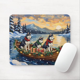 Sibirian Husky Weihnachtsboot Urlaub Mousepad
