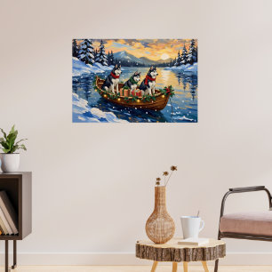 Sibirian Husky Weihnachtsboot Urlaub Poster