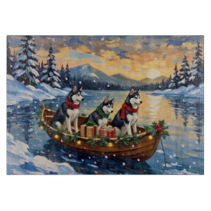 Sibirian Husky Weihnachtsboot Urlaub Schneidebrett