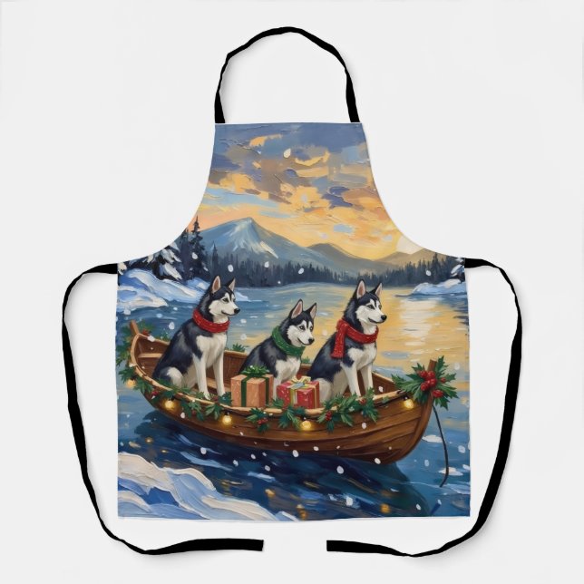 Sibirian Husky Weihnachtsboot Urlaub Schürze (Vorderseite)