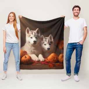 Sibirian Husky Welpe Herbstfreude Kürbis Fleecedecke