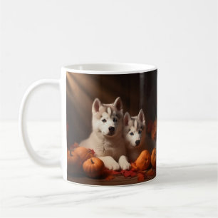Sibirian Husky Welpe Herbstfreude Kürbis Kaffeetasse