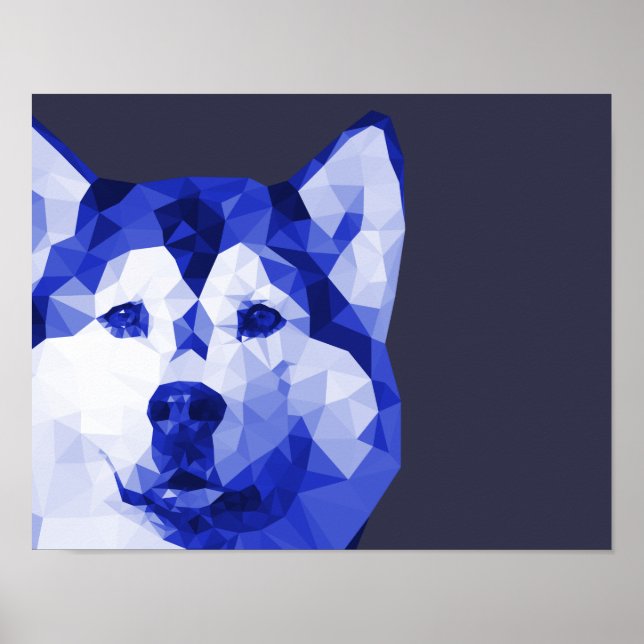 Sibirien-Husky-Niedrige Polnische Kunst in Blau Poster (Vorne)