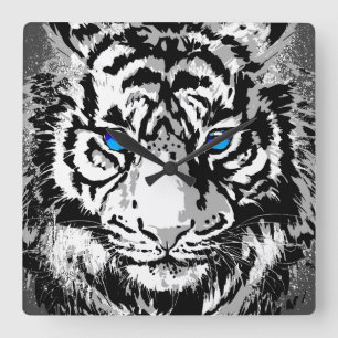 Sibirienweißer Tiger Kopf - Tiger Blue Eyes Quadratische Wanduhr